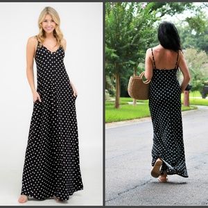 Polka Dots Maxi Dress w/Pockets.S/M/L/XL